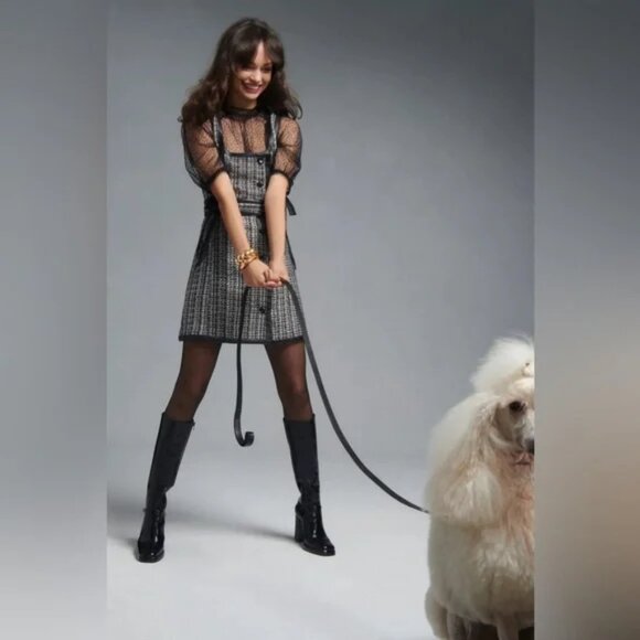 ANTHROPOLOGIE MAEVE Retro TWEED Button front Black White MINI DRESS - Fall! 8/10 - Picture 5 of 13